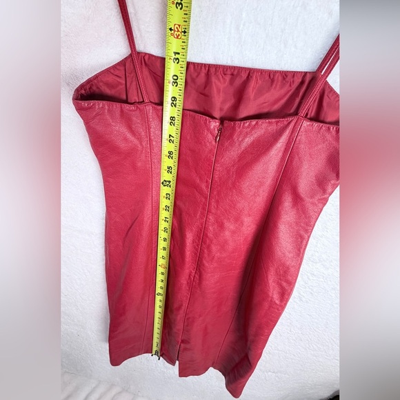 Ralph Lauren Red Leather Mini Dress Size 8 100% Leather Y2K Party Dress - Picture 13 of 15
